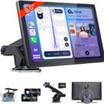 9” HD Portable Carplay Screen for Car with 4K Dash Cam & 1080P Backup Camera DVR, Car Audio Receivers with Carplay & Android Auto Touch Screen, GPS Navigation, Mirror Link, Voice Control