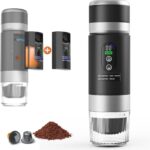Portable Coffee Machine w/ 2 Rechargeable Batteries, 8 Cups, 80ml Self-Heating, 20bar, USB-C, Espresso coffee Maker for Camping Travel Office, Ground & Capsule Compatible