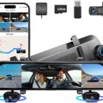 2025 Rear View Mirror Camera, 4 Channel Mirror Dash Cam Front and Rear Inside, 12″ Touch Screen 360° Dash Camera for Cars, Wi-Fi, APP, GPS, IR Night Vision Backup Camera, Free 128GB SD Card
