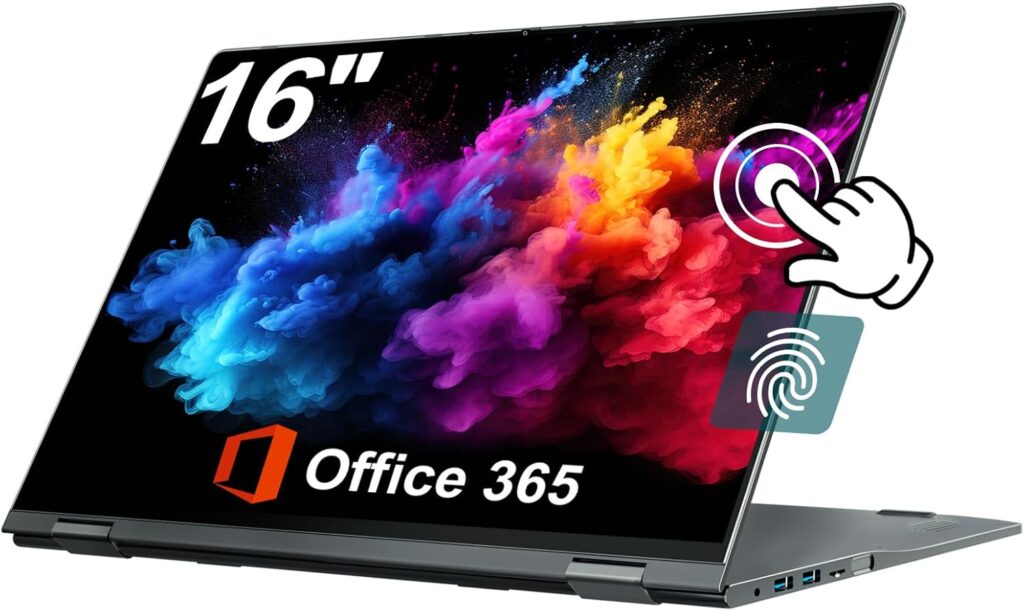 jumper 16 inch Laptop Computer, Convertible Laptop with Quad Core (Up to 3.4GHz), 16GB DDR5 RAM 640GB Storage, 360 Degree Touchscreen, Backlit Keyboard, Fingerprint Reader, BT5.2, WiFi6