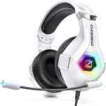 Ozeino Gaming Headset for PC, Ps4, Ps5, Xbox Headset with 7.1 Surround Sound Gaming Headphones with Noise Canceling Mic, LED Light Over Ear Headphones for Switch, Xbox Series X/S, Laptop, Mobile White