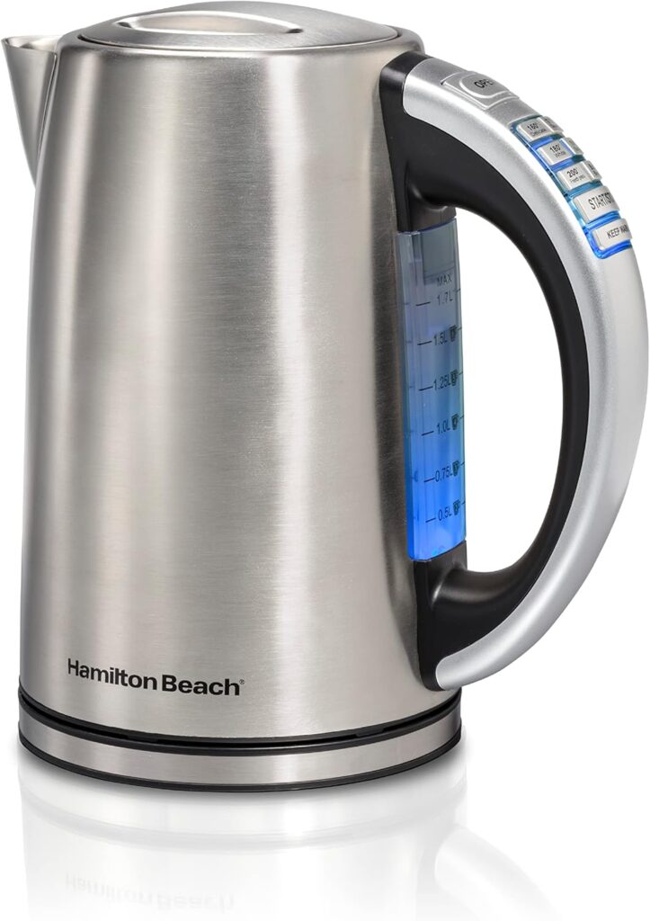 Hamilton Beach 1.7 Liter Temperature Control Electric Kettle, Water Boiler & Heater, Fast Boiling 1500 Watts, BPA Free, Cordless, Auto-Shutoff and Boil-Dry Protection, Stainless Steel (41020R)