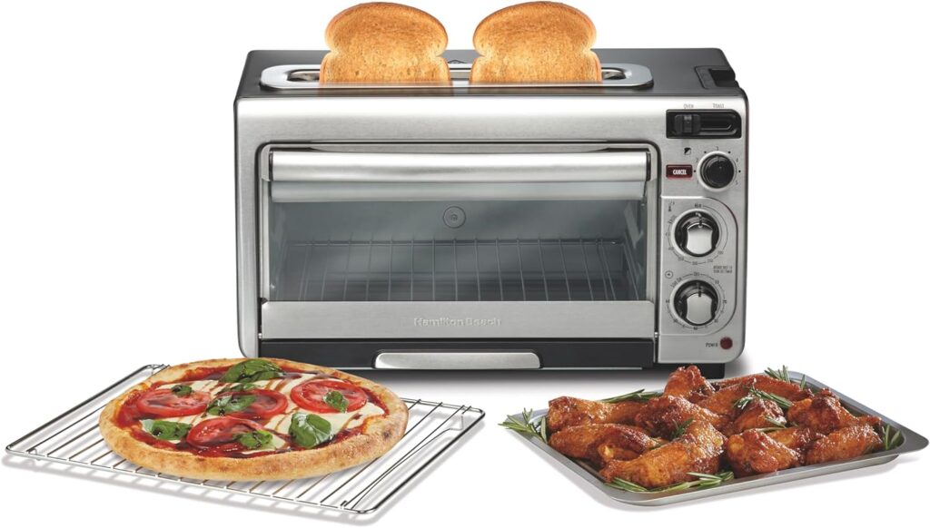 Hamilton Beach 2-in-1 Countertop Toaster Oven and Long Slot 2 Slice Toaster, 60 Minute Timer and Automatic Shut Off, Shade Selector, Stainless Steel (31156)