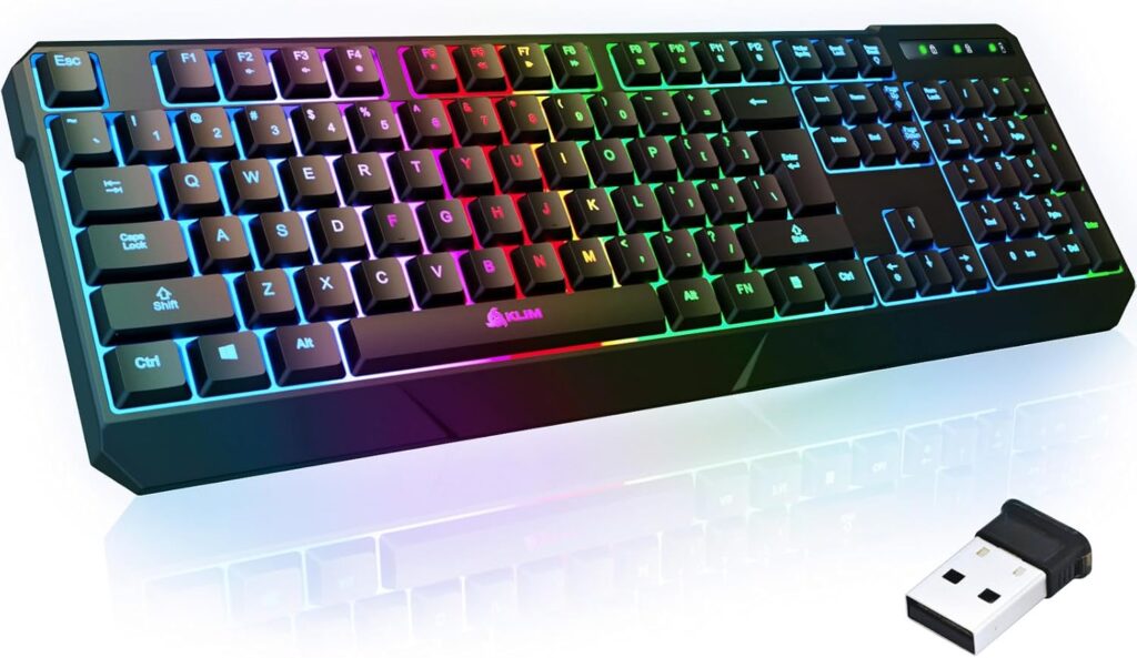 KLIM Chroma Wireless Keyboard – RGB Backlit Gaming, Rechargeable Battery, PC Keyboard, Durable & Water-Resistant, Compatible with PS4, PS5 & Mac – Black