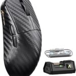 ATTACK SHARK R11 Ultra 8K Carbon Fiber Wireless Gaming Mouse with 42000 DPI-PAW3950 MAX Sensor-49g Lightweight,Nordic 52840 MCU Chip,Wired/BT/2.4Ghz Programmable,RGB Coiled Cable for PC(Black Wave)