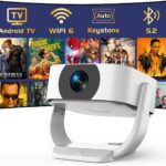 4K Support Outdoor Smart Projector with WIFI 6 and Bluetooth 5.2 with Apps Built-in , Native 1080P Mini Wireless Projector, 360° Rotatable, Electric Focus & Auto Keystone, Android Movie Projector
