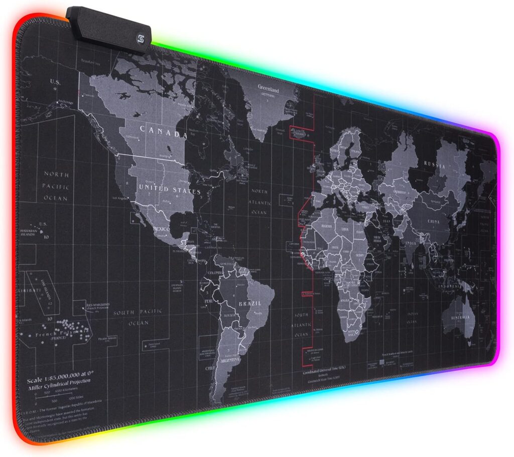 RGB Gaming Mouse Pad, Extra Large Gaming Mouse Mat for Gamer, Waterproof Office Desktop Mat with 14 Lighting Mode, Waterproof Desk Pad for PC Computer,Office (Map)