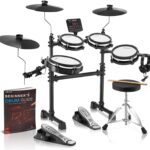 AKLOT B-CORE530 Electric Drum Set: Dual-Zone Quiet Mesh Drum Pads, 10’’ Dual-Trigger Cymbals, Height-Adjustable Rack, 360 Sounds, USB MIDI, Lesson Book, Throne, Sticks, Headphones