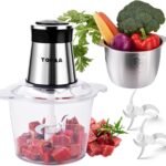 TOPAA Food Processors 2-Speed Electric Meat Grinder For Home Use Vegetable Chopper – 2 Bowls (12 Cup+12 Cup) with Powerful 300W Copper Motor – Includes 2 Sets of Bi-Level Blades for Fruits/Meat/Nuts