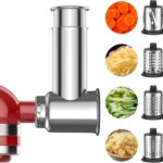Stainless Steel Slicer Shredder Attachment for KitchenAid Stand Mixers, Cheese Grater Attachment For KitchenAid, Salad Maker, Grinding Powder, Dishwasher Safe with 4 Blades