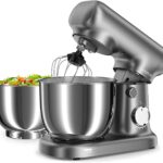 Stand Mixer with 3QT+3.5QT Dual Bowls, 10-Speed Electric 300W Food Mixer – Includes Egg Whisk, Dough Hook & Flat Beater for Home Baking & Daily Cooking (GraySilver)