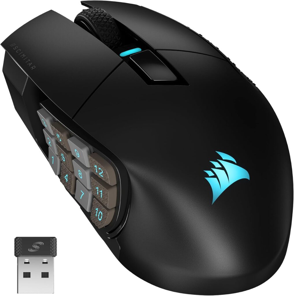 Corsair Scimitar Elite RGB Wireless MMO Gaming Mouse – 26,000 DPI – 16 Programmable Buttons – Up to 150hrs Battery – iCUE Compatible – Black