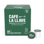 Cafe La Llave Espresso-Style Dark Roast Coffee Pods for Keurig K-Cup Brewers – Bold, Rich Flavor – 55 Count Single Serve Recyclable Capsules- Family Crafted