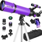 Telescope, Telescope for Adults & Kids & Astronomy Beginners, 80mm Aperture 600mm Portable Refractor Telescopes Fully Multi-Coated Optics with AZ Mount Tripod, Phone Adapter and Moon Filter