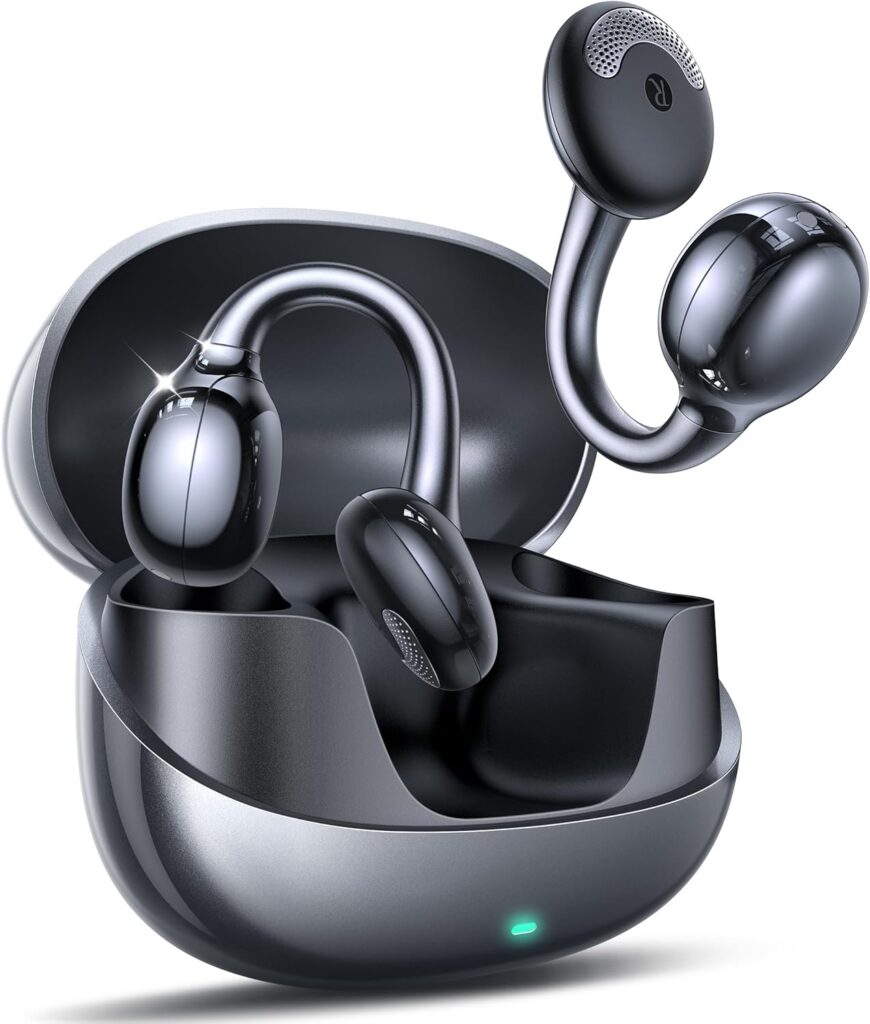 JOYROOM OE3 Clip-On Earbuds, Wireless Open Ear Earbuds Headphones with Auto L-R Recognition, Omni Tap Control, Immersive Sound, and Ultra-Light 4.9g Fit, Comfortable for Workouts and Daily Use(Black)