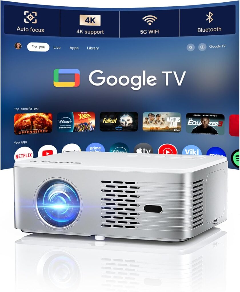 Google TV Projector 4K Support – CiBest Smart Projector with WiFi 6 and Bluetooth, Outdoor Movie Proyector Full-Sealed Optical Engine 3000 ANSI Home Ceiling Projector with Autofocus, Streaming Apps
