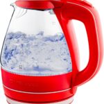 OVENTE Electric Kettle, 1.5L Borosilicate Glass Countertop Water Heater and Boiler for Coffee or Tea, BPA-Free, Auto Shut-Off, Boil-Dry Protection, Removable and Washable Spout Filter, Red KG83R