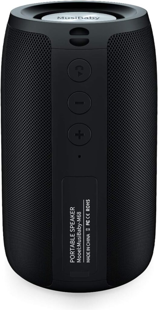 MusiBaby M68 Portable Bluetooth Speakers – Wireless, Waterproof, Dual Pairing, Deep Bass, Small & Loud with 24H+ Playtime – Outdoor Travel, Beach, Camping, Party, Gifts for Men Women (Black)