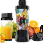 Portable Blender, 360W Personal Blender for Shakes and Smoothies for Kitchen, 24 Oz BPA Free Traveling Juicer Cup and Lid with 6 Blades, Self Cleaning Portable Juicer for Kitchen/Travel/Gym, Black
