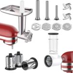 Meat Grinder & Slicer Shredder Attachments for KitchenAid Stand Mixer, Meat Grinder with Sausage Stuffer Tubes and Slicer Shredder Set, 2 Pcs Attachment Set for KitchenAid Mixers By Cofun
