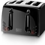 BLACK+DECKER 4-Slice Toaster, TR1410BD, Extra-Wide, 7 Shade Settings, Crumb Trays, Gloss Black