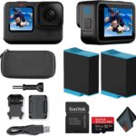 GoPro HERO10 Black (Hero 10) – Waterproof Action Camera with Front LCD and Touch Rear Screens, 5K HD Video, 23MP Photos 64GB Extreme Pro Card and Extra Battery (Renewed)