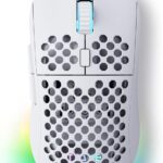 TMKB Falcon M1SE Ultralight Honeycomb Gaming Mouse, High-Precision 12800DPI Optical Sensor, 6 Programmable Buttons, Customizable RGB, Drag-Free Paracord, Ergonomic, Wired – Matte White