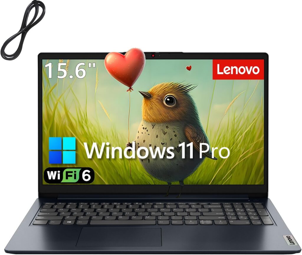 Lenovo 15.6″ Laptop Computer for Business and Student, Intel Dual Core Processor, 32GB DDR4 RAM, 1TB PCIe SSD, WiFi 6, BT 5.2, Type-C, HDMI, Numeric Keypad, Abyss Blue, Windows 11 Pro, Wendbo Cable