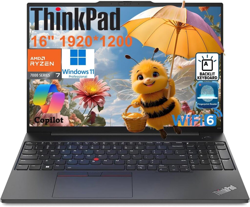 Lenovo ThinkPad E16 Gen 2 Business Laptop Computer, AMD 8-Core Ryzen 7 7735HS (Beat i7-1355U), 32GB DDR5 RAM, 1TB PCIe SSD, 16″ FHD+, WiFi 6, Backlit KB, Fingerprint Reader, Windows 11 Pro, Vent-Hear