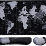 Large Mouse Pad Set, Cute Extended Mouse Pad+Keyboard Wrist Rest Support Desk Pad Memory Foam Ergonomic Easy Typing, 35.4×15.7 in Desk Mat Set for Home Office Study Game – World Map