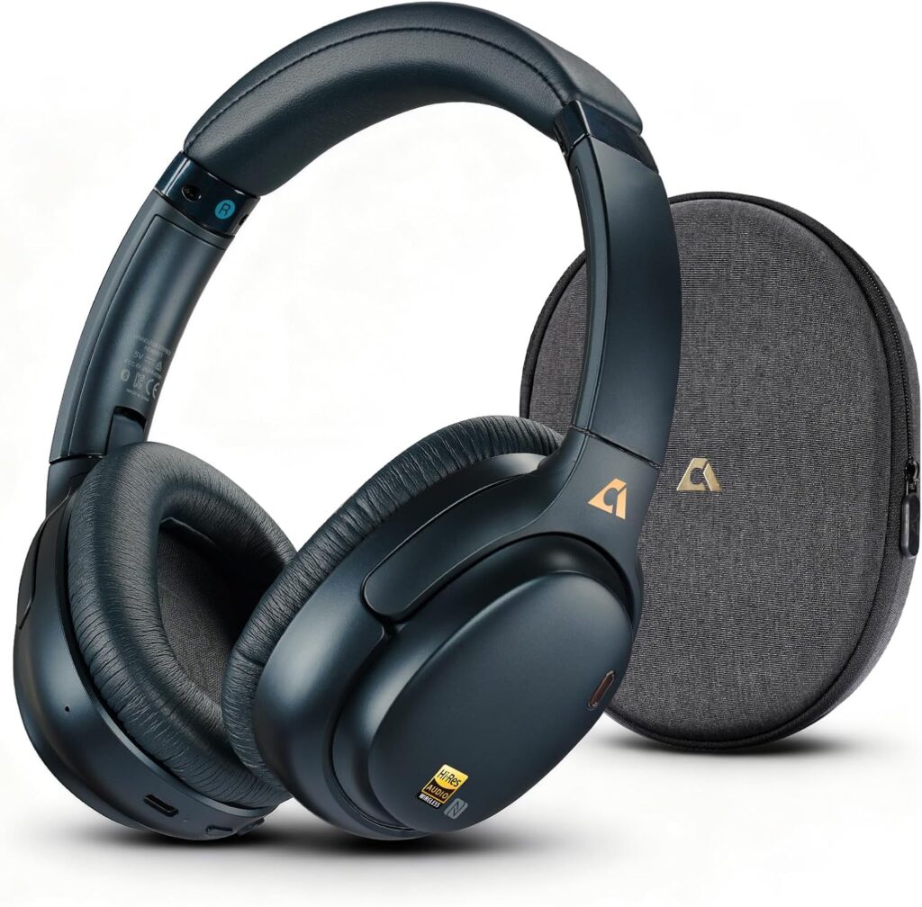 1Mii E700 Wireless Bluetooth Over Ear Headphones with Active Noise Canceling, Hi-Res Audio LDAC/aptX Low Latency for Airplane Travel Overhead Comfort, 54H Playtime, Custom EQ via App – Blue