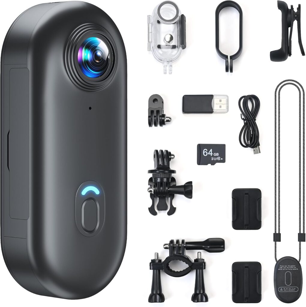 4K Mini Body Camera, Sports Camera, 64GB Action Snap Cam, POV Snapcam, Thumb Size Hands-Free Recording Body Worn, Premium Portable Camcorder Mount Anywhere for Work, Fishing