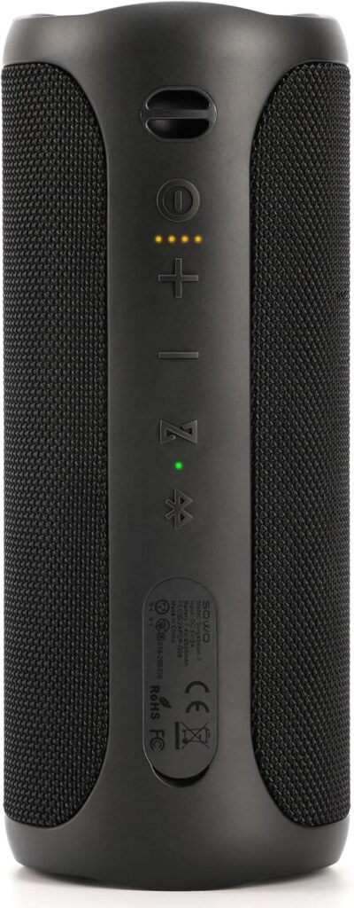 Wireless Waterproof Bluetooth Speaker – Portable Speaker Loud with Built-in Subwoofer and Tweeter, Extra Bass, Stereo Sound, IP67, Colorful Lights for Party, Outdoor, Camping – Black