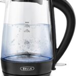 BELLA 1.7 Liter Glass Electric Kettle, Quickly Boil 7 Cups of Water in 6-7 Minutes, Soft Blue LED Lights Illuminate While Boiling, Cordless Portable Heater, Carefree Auto Shut-Off, Black