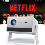 1500ANSI Netflix Officially Licensed Full HD Smart Projector with Stand, HAPPRUN 4K Projector with Wifi and Bluetooth, Built in Apps, Dolby Audio, Movie Projector for Oudoor,Home,Indoor,Gaming,Bedroom