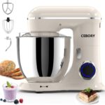 3-IN-1 Electric Stand Mixer, 6.5QT Bowl 660W 10-Speed Kitchen Mixer, Household Food Mixers include Dough Hook, Beater and Whisk, Bread Cake Mixer for Baking and Most Home Cooks, Almond Cream