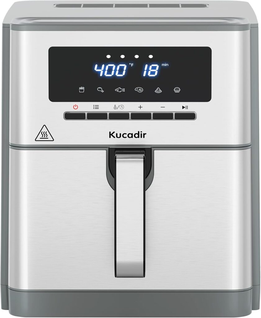 Air Fryer 10 Quart, Large Air Fryer for Families, 6 Cooking Functions AirFryer, 400°F Temp Controls in 5° Increments, Ceramic Coated Nonstick Basket and Crisper Plate, Dishwasher-Safe, 1700W, Grey