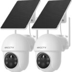 Solar Security Cameras Wireless Outdoor, 4MP 360° View Battery Powered Outdoor Camera, Night Vision with Spotlight, 2-Way Audio, PIR Motion Sensor, 2.4G/5G Dual Band WiFi (2 Pack)