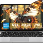 15.6 inch Laptop, Laptops with Celeron N4000, 2025 Gaming Laptop for 12GB LPDDR4 256GB SSD, IPS FHD 1920×1080, WiFi+BT4.2+Mini HDMI+TF Card Slot, Traditional Laptops Computers Convertible 180° Netbook