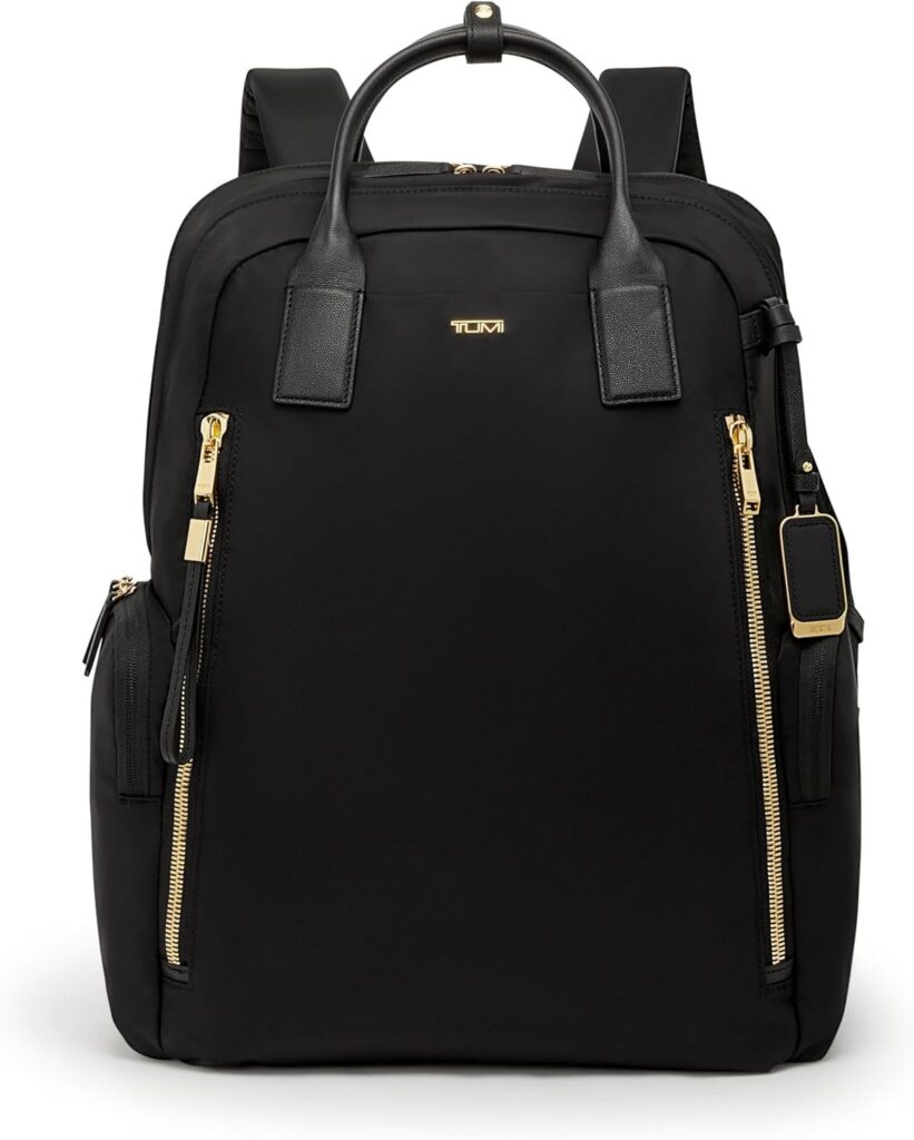 TUMI – Voyageur Atlanta Backpack – Travel Backpack for Women – For Business, Commute – Holds Up to 17″ Laptop – Black & Gold Hardware