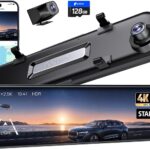 Pelsee 4K+2.5K Mirror Dash Cam with Front Starvis 2 IMX678 & Rear IMX335, 12″ Rear View Mirror Camera, Color Night Vision, 5.8GHz WiFi, ADAS & BSD, Included OBD Hardwire Kit, 128GB Card, P12 Pro Max