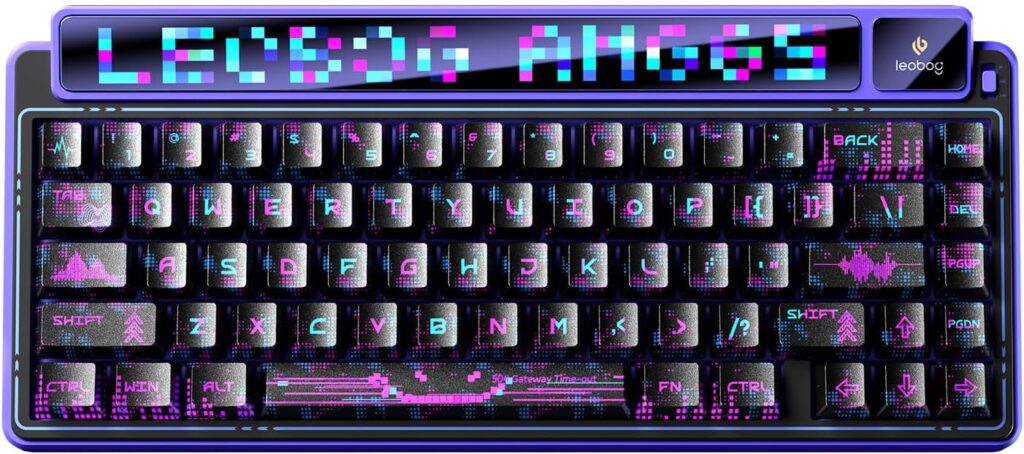 x Aula AMG65 Mechanical Gaming Keyboard with Dual Screen, 65% Wireless Small Custom Keyboard RGB, Bluetooth/2.4G/Wired, Rapid Trigger, Hot Swappable for Windows Laptop PC Mac – Purple