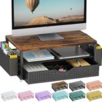 gianotter Wood Monitor Stand Riser, Office Desk Shelf Organizer, Desk Organizer with Drawer and Pen Holder, 2-Tier Computer Stand, Office Organization (Wood)