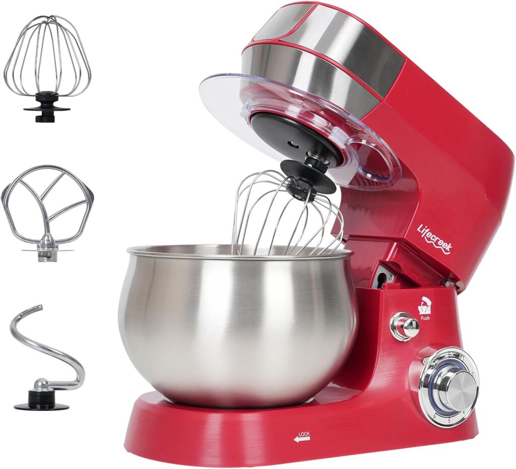 3-in-1 Stand Mixer, 5.3Qt 660W, 6-Speed Tilt-head Food Mixer, Electric Kitchen Portable Lightweight Mixer with Stainless Steel Bowl, Dough Hook, Whisk, Beater(Red)