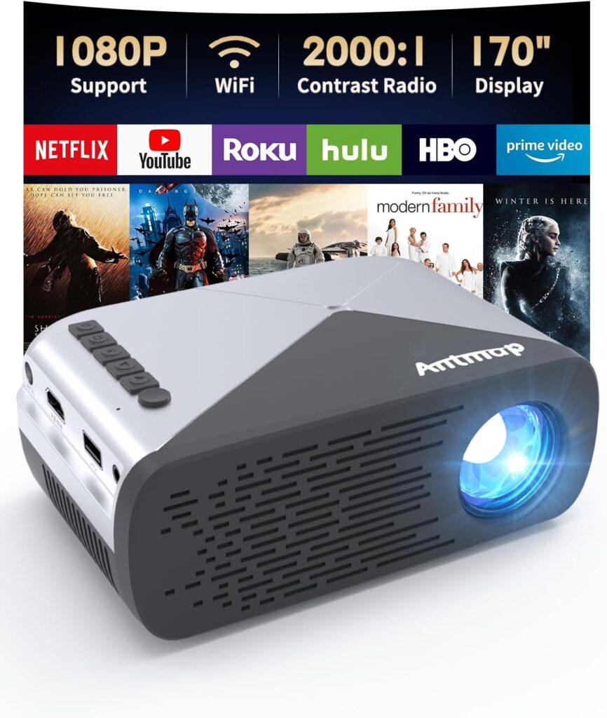 Mini Projector for iPhone, 1080P Support Wireless Video Projector with WiFi, Gift Mini Portable Projector for Kids, Movie Projector for Outdoor and Home Theater Projector for Phone/Laptop/TV Stick