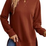Saloogoe Sweatshirt for women Side Split Fall Fashion 2025 Long Sleeve Shirts Trending Now