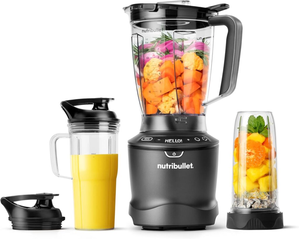 nutribullet® SmartSense Blender Combo, 1400W, 64oz Pitcher, 32oz & 24oz Cups, 5-Speed, Smoothies, Ice and Frozen Fruit, Nut Milk, Soup, Gunmetal Gray, NBF50700