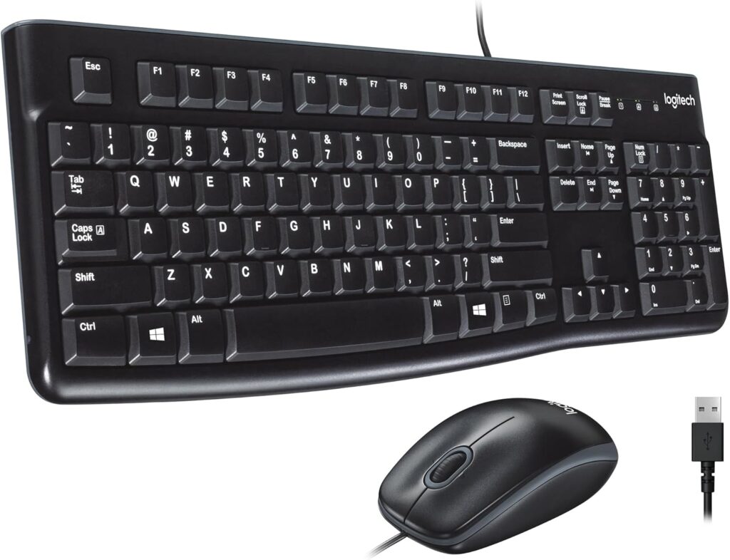 Logitech MK120 Wired Keyboard and Mouse Combo for Windows, Optical Wired Mouse, Full-Size, USB, Compatible with PC, Laptop – Black