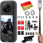 Insta360 X3 Motorcycle Bundle- Waterproof 360 Action Camera with 1/2″ 48MP Sensors, 5.7K 360 HDR Video, 72MP 360 Photo, 2.29″ Touchscreen|Includes Motorcycle Bundle, Selfie Stick, Lens Guard&128GB