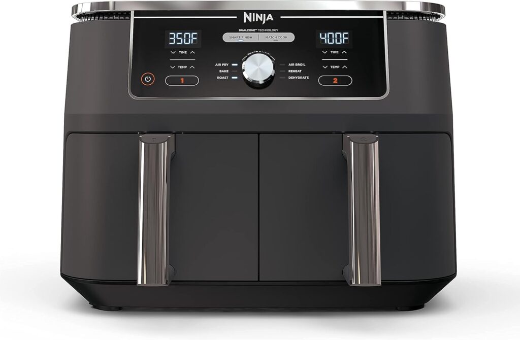 Ninja DZ401 Foodi 10 Quart 6-in-1 DualZone XL 2-Basket Air Fryer with 2 Independent Frying Baskets, Match Cook & Smart Finish to Roast, Broil, Dehydrate & More for Quick, Grey (Renewed)